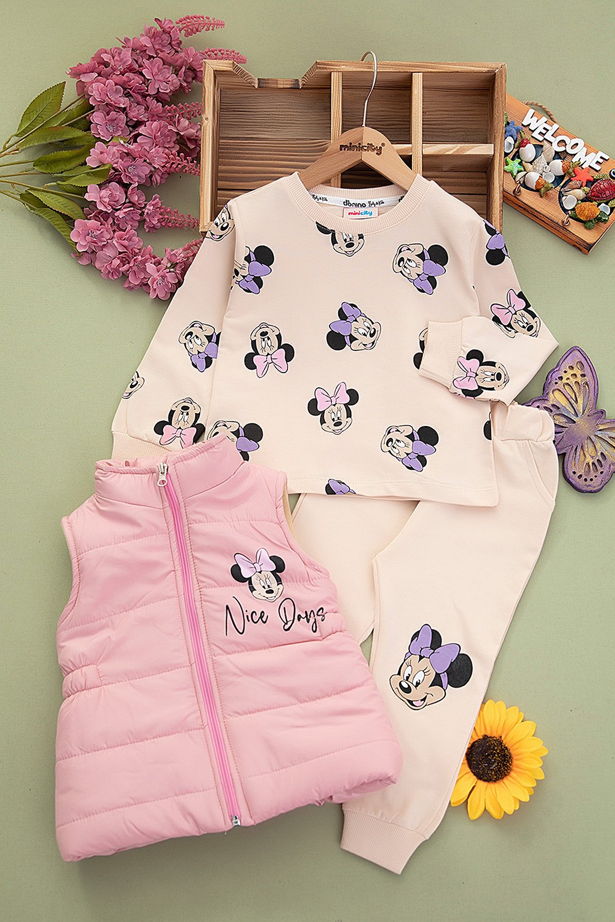 Kız Çocuk Nice Day Baskılı Yelek 3`Lü Takım